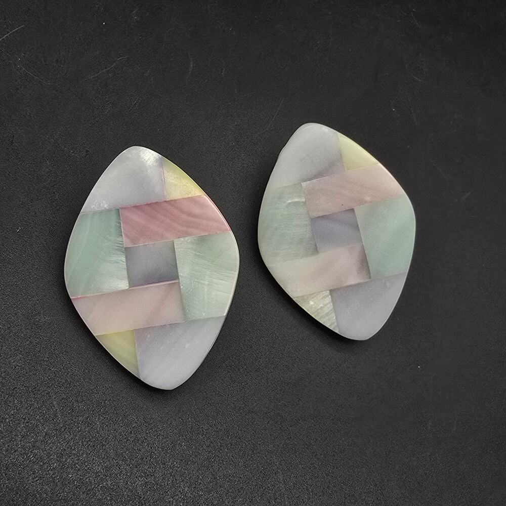 Avon Pastel Mother of Pearl Mosaic Clip On Earrings Spring Easter
